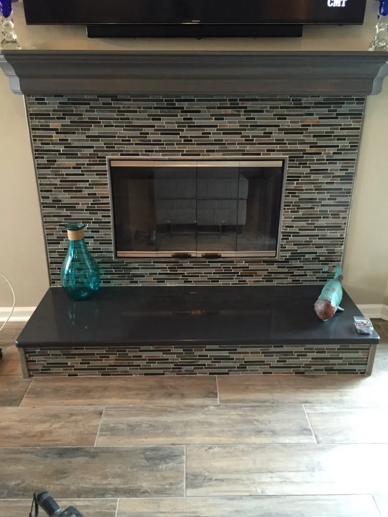 new prefab fireplace with glass tile finish in Virginia Beach, VA