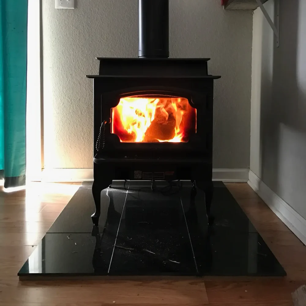 Wood stove installation in Virginia Beach by Premier Chimney and Roofing.