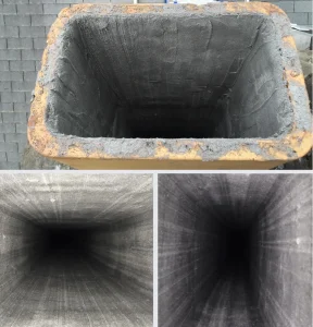 A chimney relining collage showcasing various chimney relining results by Premier Chimney and Roofing.