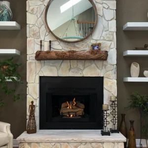 Virginia Beach homeowner enjoying a fully serviced and repaired gas fireplace by Premier Chimney and Roofing.