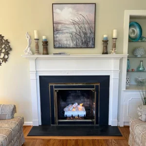 After photo showing a gas fireplace restored after certified repair in Virginia Beach.