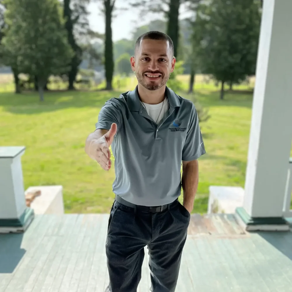 A person from Premier Chimney and Roofing providing excellent customer service.