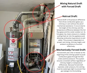 An illustration demonstrating when a water heater and furnace should not share a vent.