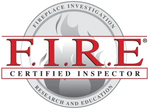 F.I.R.E. Certified Inspector logo representing advanced fireplace and chimney inspection certification held by Premier Chimney and Roofing in Virginia Beach, VA.