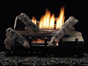 White Mountain Hearth Whiskey River vent-free gas log and burner combo with Contour burner system and glowing ember bed