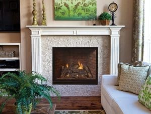 White Mountain Hearth Tahoe Luxury direct vent fireplace with Old World Stone liner