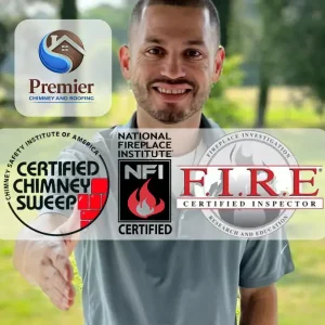 Certified chimney sweep in Virginia Beach VA with CSIA Certified Chimney Sweep, NFI Certified, and FIRE Certified Inspector credentials from Premier Chimney and Roofing.